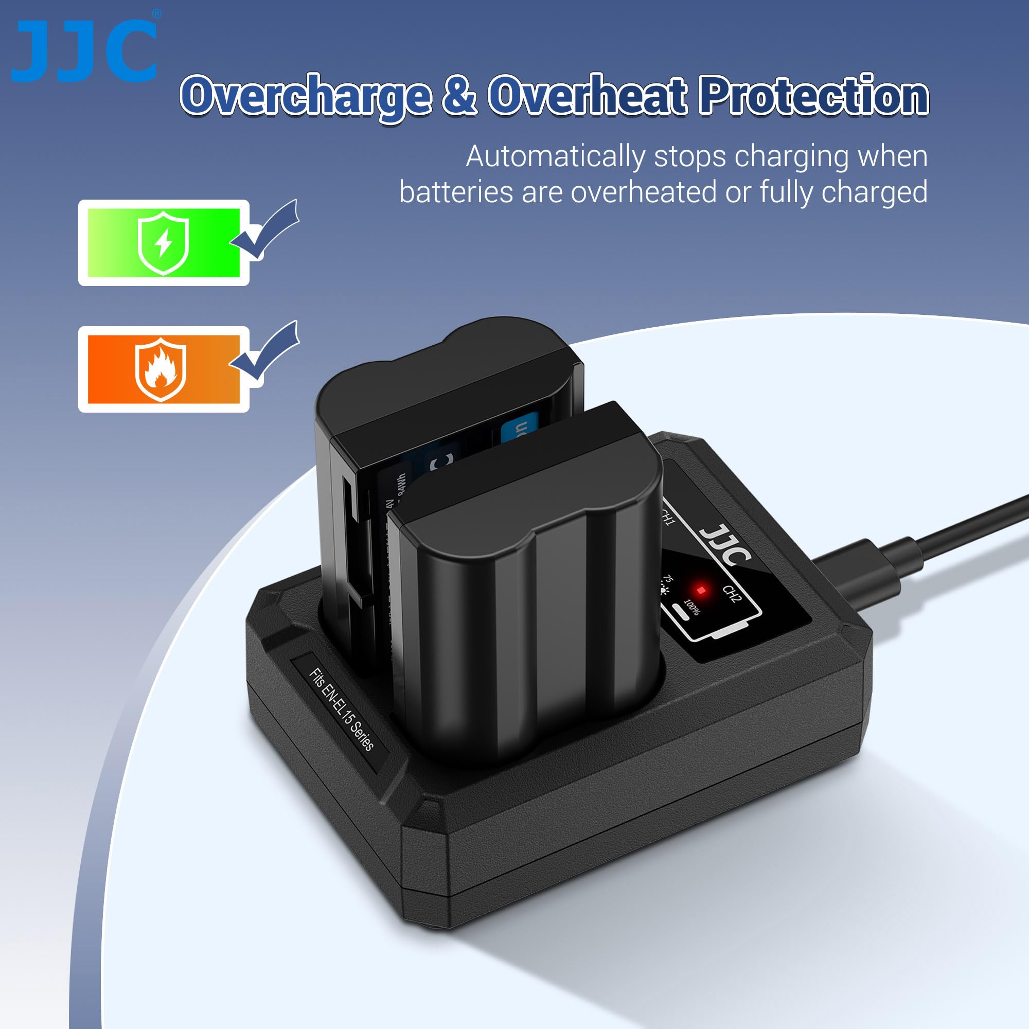 JJC Podwójna ładowarka USB-C kompatybilna z Nikon Zf Z7II Z7 Z6III Z6II Z6 Z5II Z5 D850 D780 D750 D610 D600 D500 D7500 D7200 D7100 D7000 Zastępuje aparaty Nik. EN-EL15/EL15 15a/EL