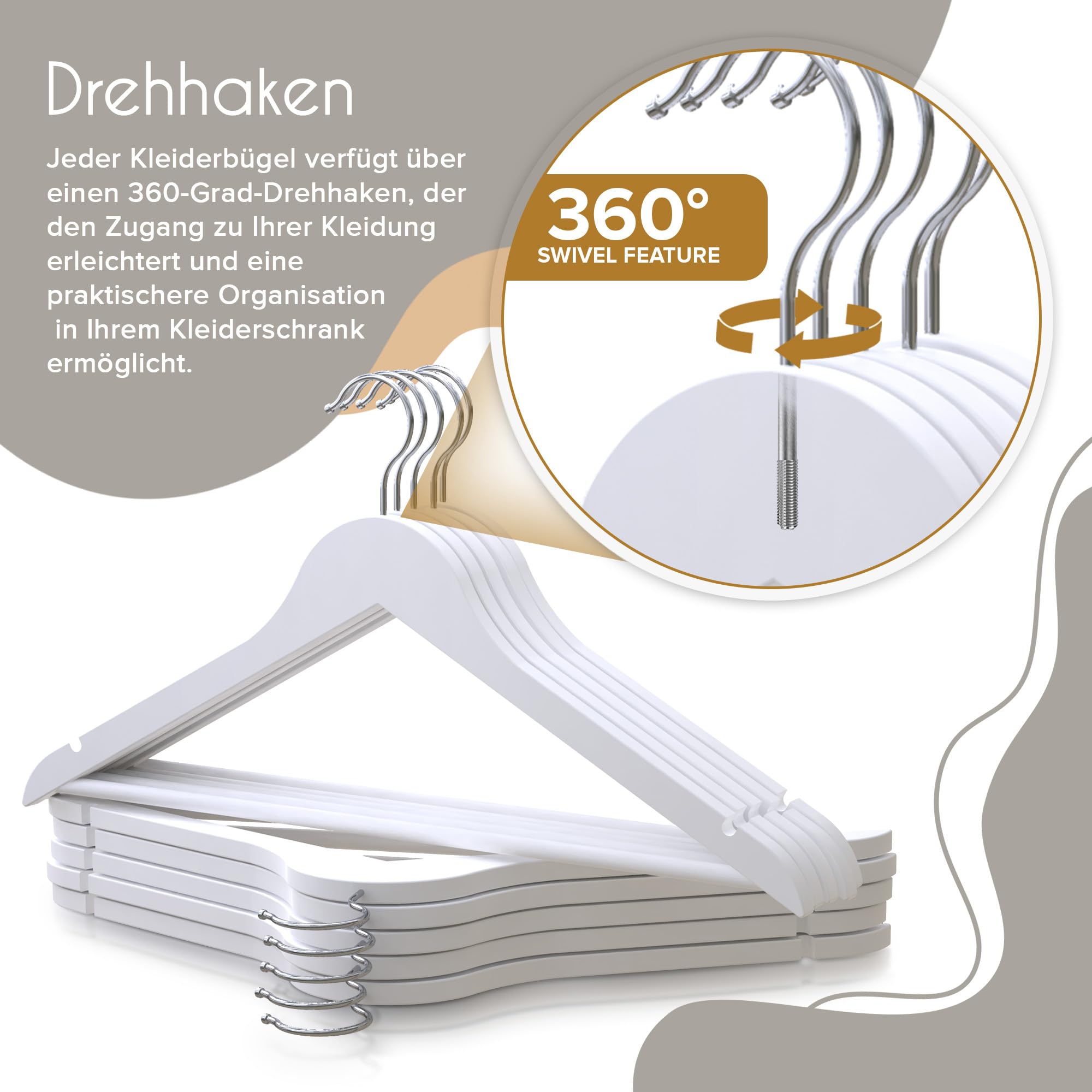 10 Weiße Kleiderbügel Aus Holz – Mit 360°-Haken, Rutschfest & Platzsparend Für Alle Kleidung