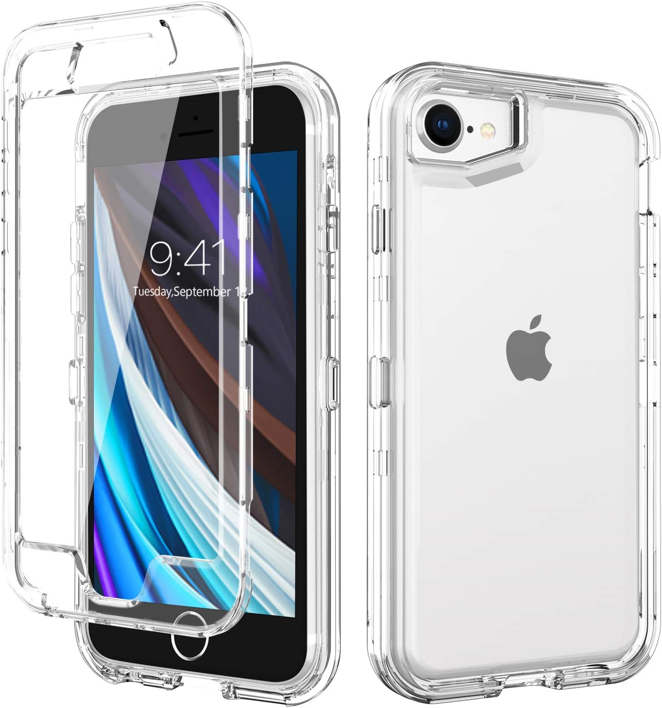 BENTOBEN iPhone SE 2020 Case, iPhone 8 Case, iPhone 7 Case, iPhone 6S Case, iPhone 6 Case, Transparent Clear Heavy Duty Shockproof 3 in 1 Hard PC Soft TPU Bumper Protective Case Cover, Crystal Clear