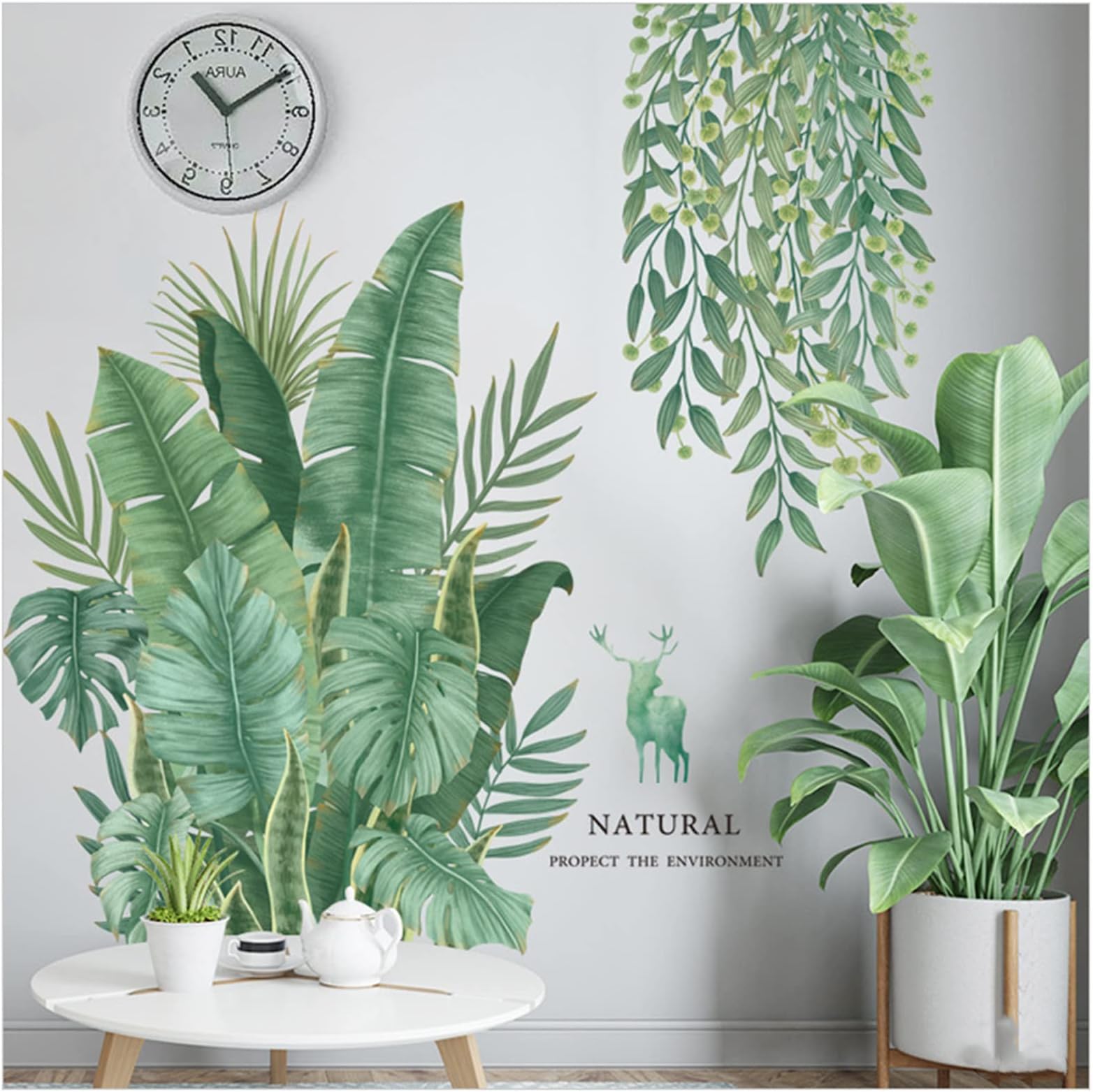 Amazon.co.jp: WOHAHA ウォールステッカー 観葉植物 南国 ハーミングバード 緑 景色 壁紙シール はがせる オシャレ 北欧 ...