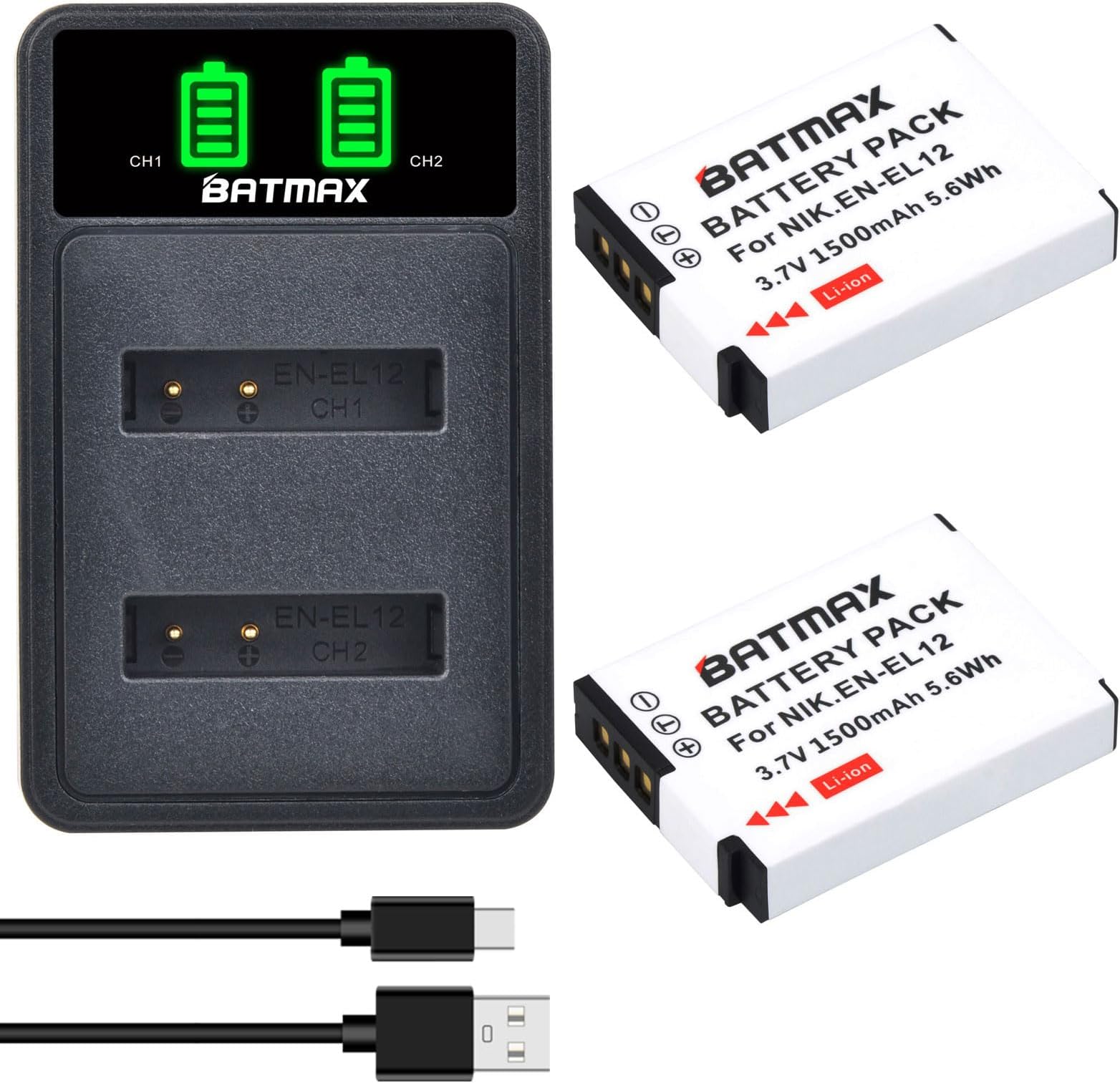 Tectra 2X ENEL12 ENEL12 Battery + Charger Kits for Nikon