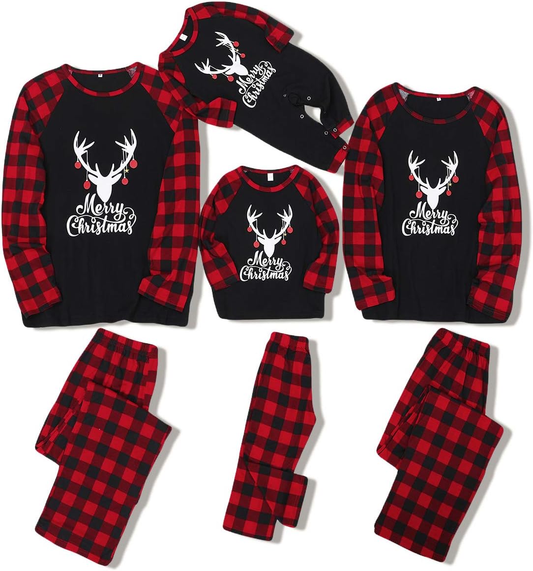 ZOEREAHoliday Christmas Family Pajamas Matching Set Moose Xmas Pjs for Couples and Kids Baby Sleepwear