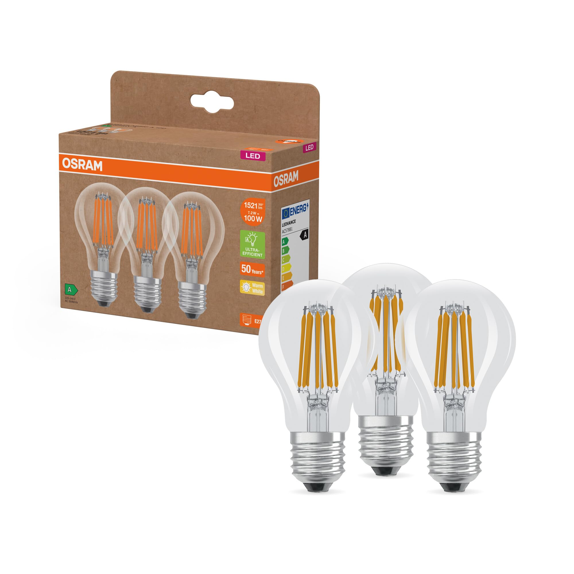 Osram Lampadina LED E27 1521 lm bianco caldo 3 pz