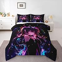 Vista 9 de Erosebridal Juego de edredón de sirena azul para niñas, juegos de ropa de cama de unicornio lindo individual de 2 piezas para niños, diseño