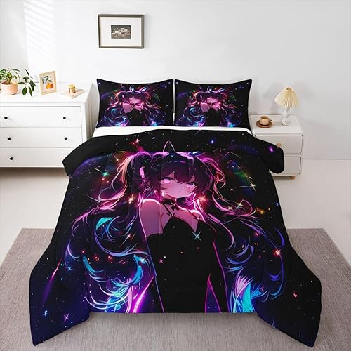 Miniatura 9 de Erosebridal Juego de edredón de sirena azul para niñas, juegos de ropa de cama de unicornio lindo individual de 2 piezas para niños, diseño