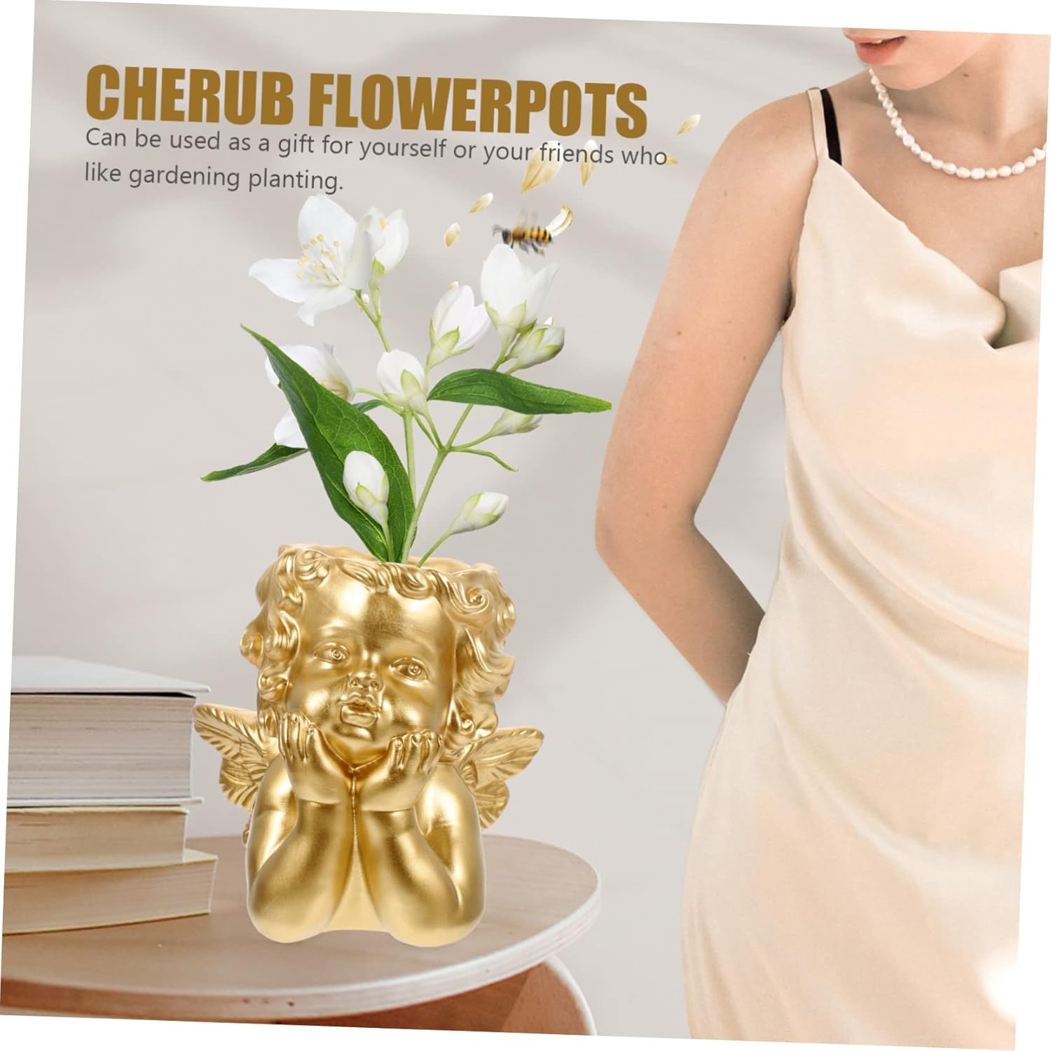 Toyvian Adorable Angel Planter for Succulents and Flowers Decorative Resin Flower Pot Drainage for Home and Garden Decor