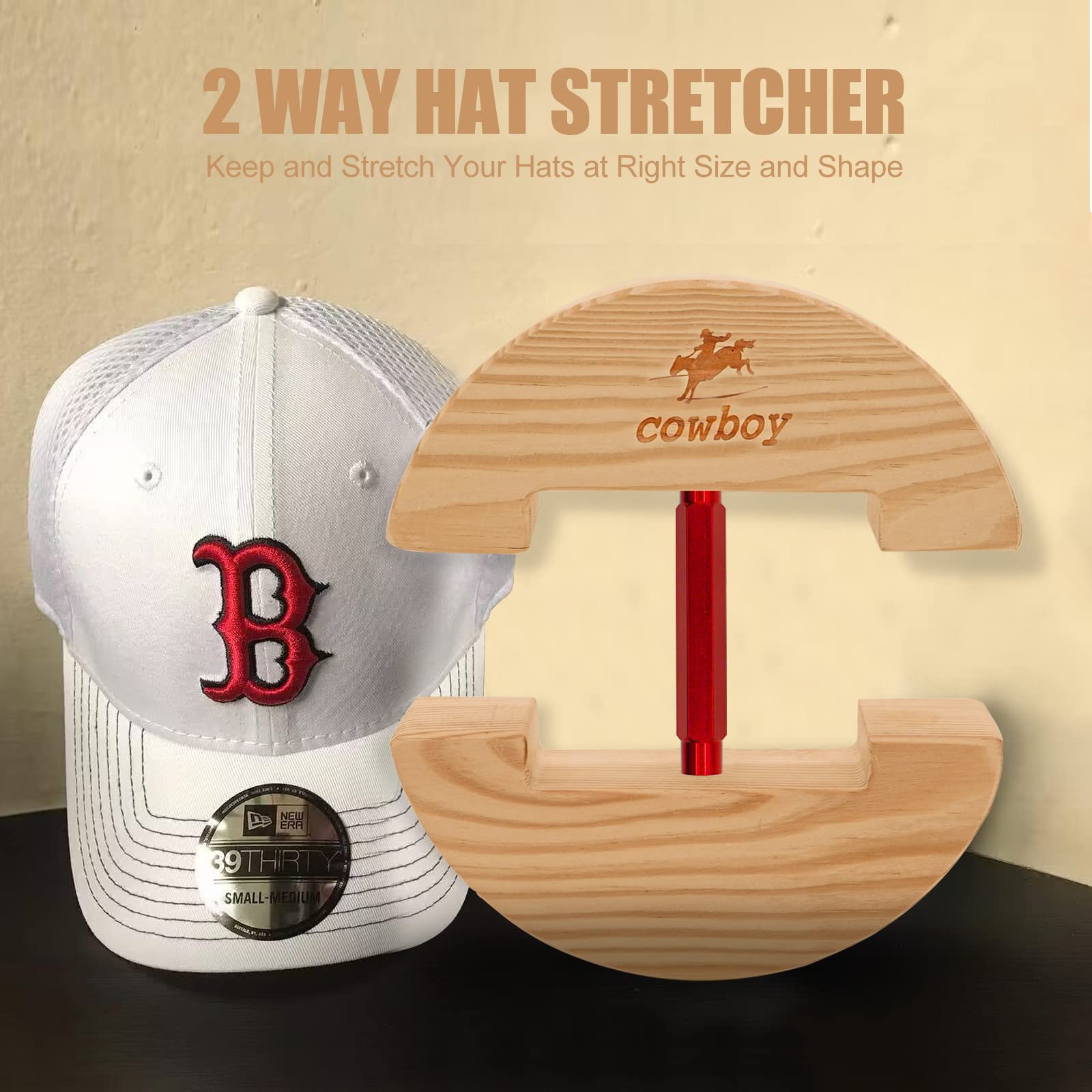 Cowboy® Allargacappelli regolabile resistente con taglia S: 16,5 cm a 24 cm; taglia L: 19 cm a 25 cm., Legno, Red, large
