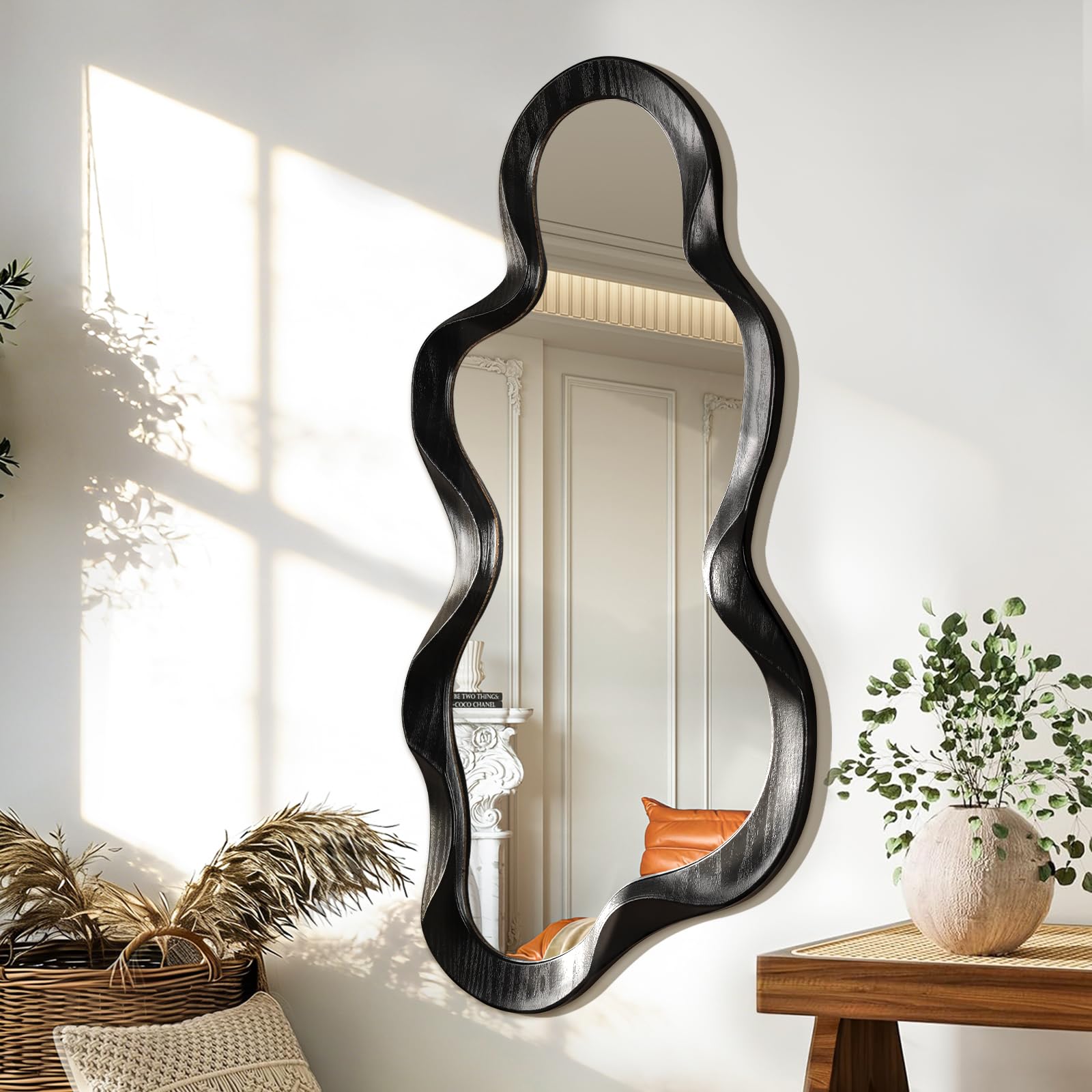 Lzuso Asymmetrical Mirrors for Wall Mounted Unique Cloud Wood Frame Irregular Mirror Modern Bedroom Living Room Vanity Entryway Hallway Decorative Artistic Wall Mirror