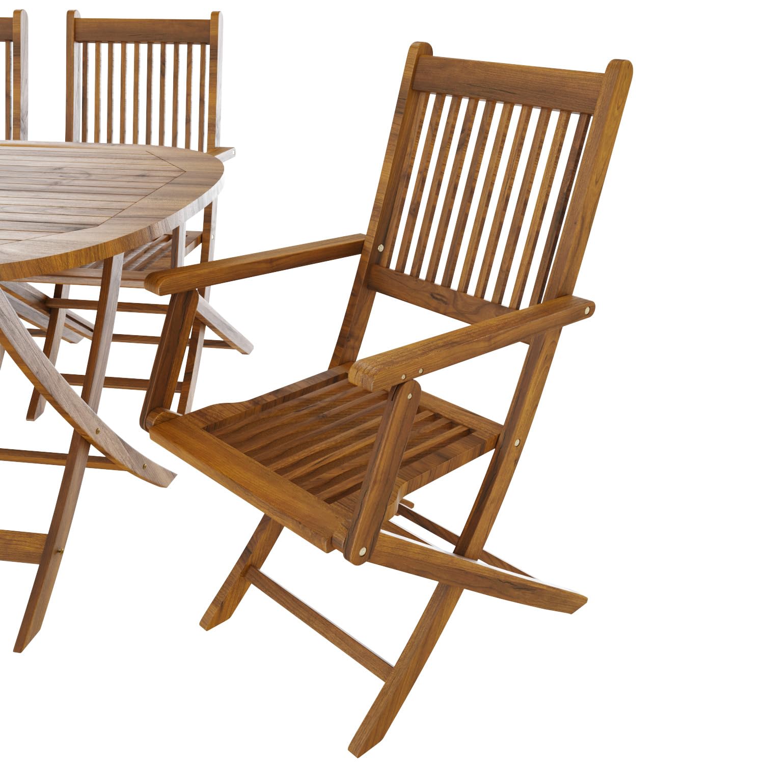 Set di 4 Sedie Da Giardino Pieghevoli Con Braccioli Seduta e Schienale Alto Con Doghe In Legno Massiccio Naturale Di Acacia 91 x 58 x 52 cm Per Giardino Esterno Piscina Patio Terrazzo Balcone