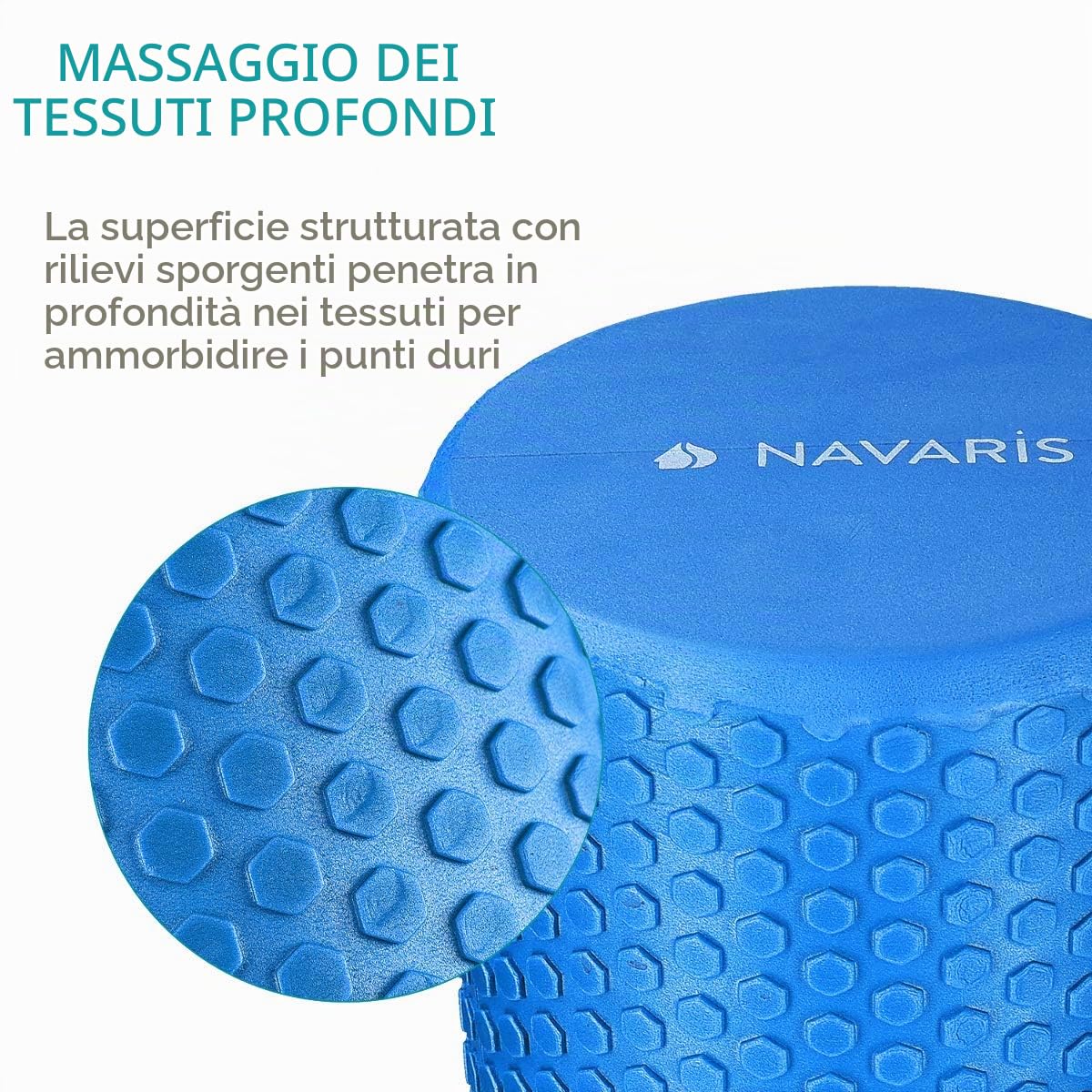Navaris Rullo per Pilates in Schiuma Eva - Roller per automassaggio Rilascio miofasciale Fitness Massaggi Schiena Gambe - Foam Roll Lungo 90cm Blu