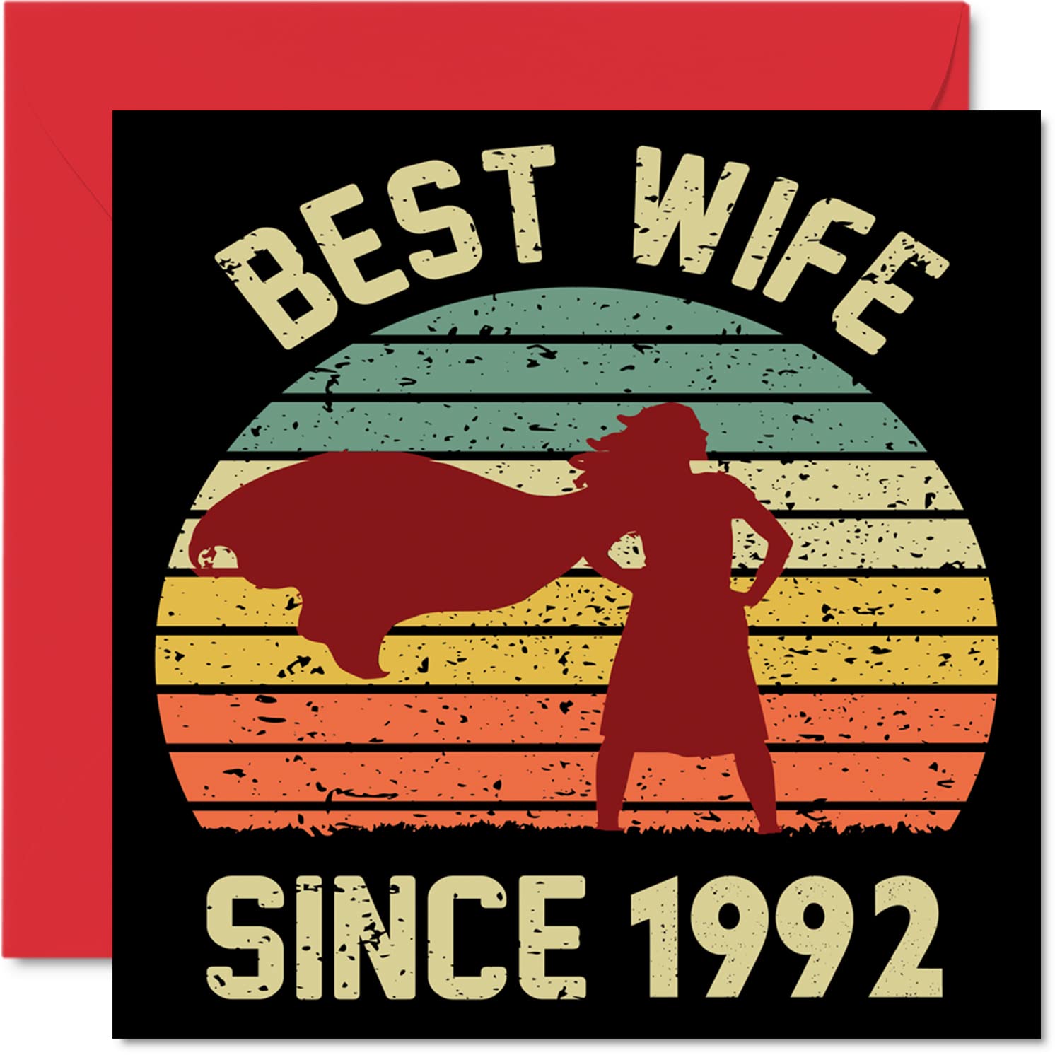 34th Anniversary Card for Wife from Husband - Best Wife Since 1992 - I Love You Gifts, Happy 34th Wedding Anniversary Cards for Partner, 145mm Greeting Cards Anniversaries