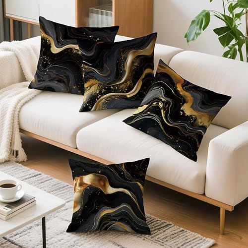 Vista 8 de OBSEDE - Fundas para cojín de mármol negro y dorado abstracto, 18 × 18 pulgadas, juego de 4, fundas para cojines de sofá, cama, salón, decoración