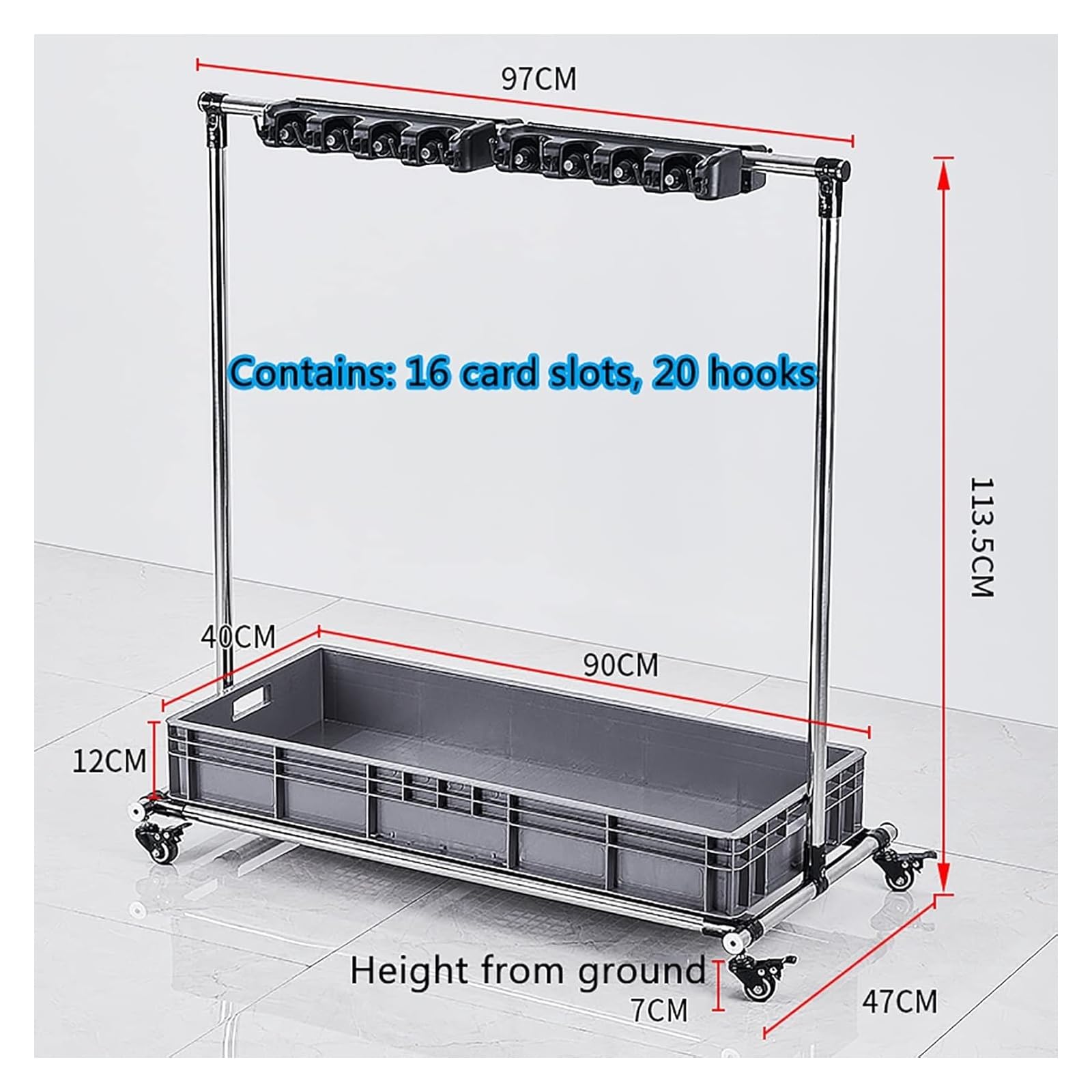 Carrello di pulizia mobile – Organizer per scopa e mocio, per prodotti per la pulizia da giardino e garage, ideale per la casa, la scuola e gli accessori per la pulizia del giardino