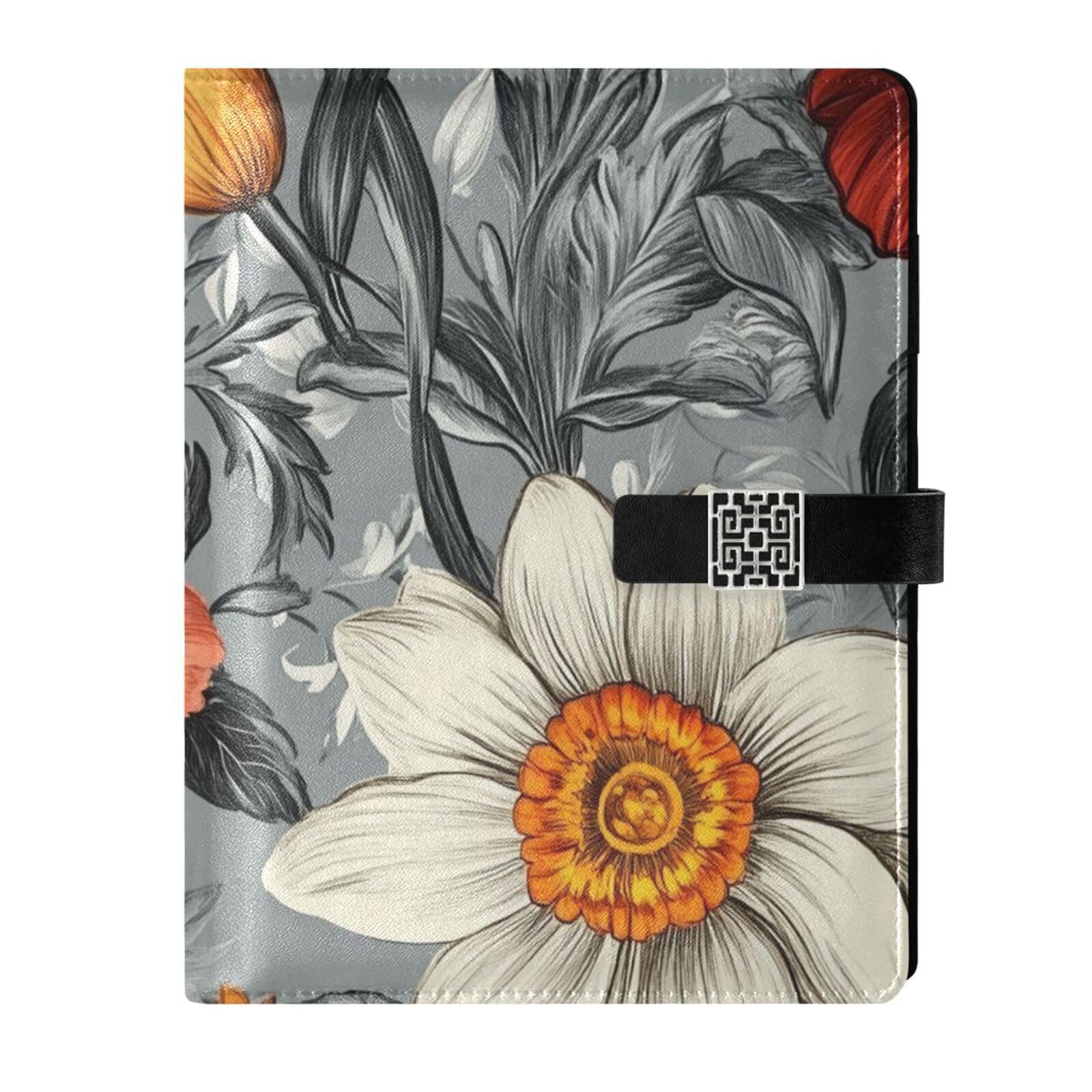 Carnet ligné en cuir format poche notes de travail motif fleur automne - 7