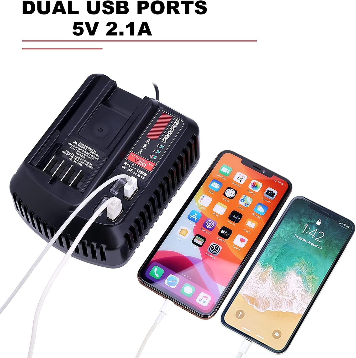 20V Battery Charger Replacement for Craftsman V20 Lithium Ion 20Volts Battery CMCB104 CMCB202 CMCB201 CMCB209 CMCB205 CMCB100 CMCB102 CMCB101 with USB Port(Only for 20V,not for 19.2V) - Image 7