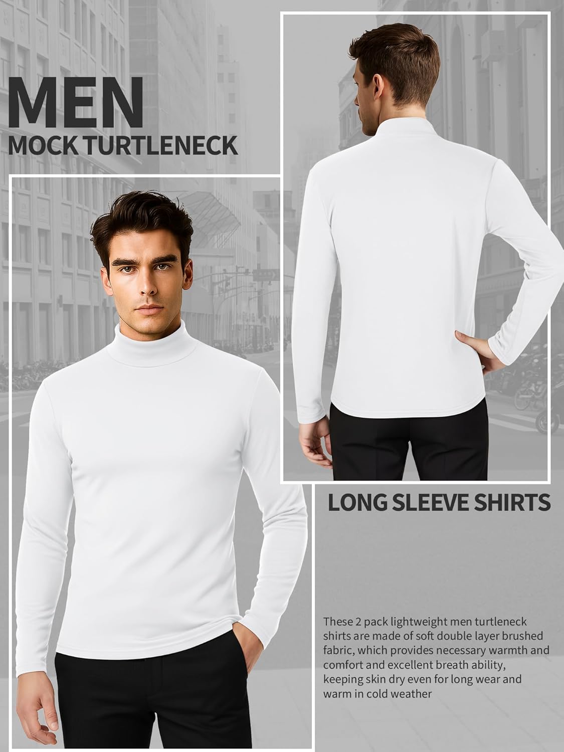 2 Pack Men Mock Turtleneck Long Sleeve Shirts Double Sided Fleece Thermal Pullover Sweater Slim Fit Base Layer Top - Image 4