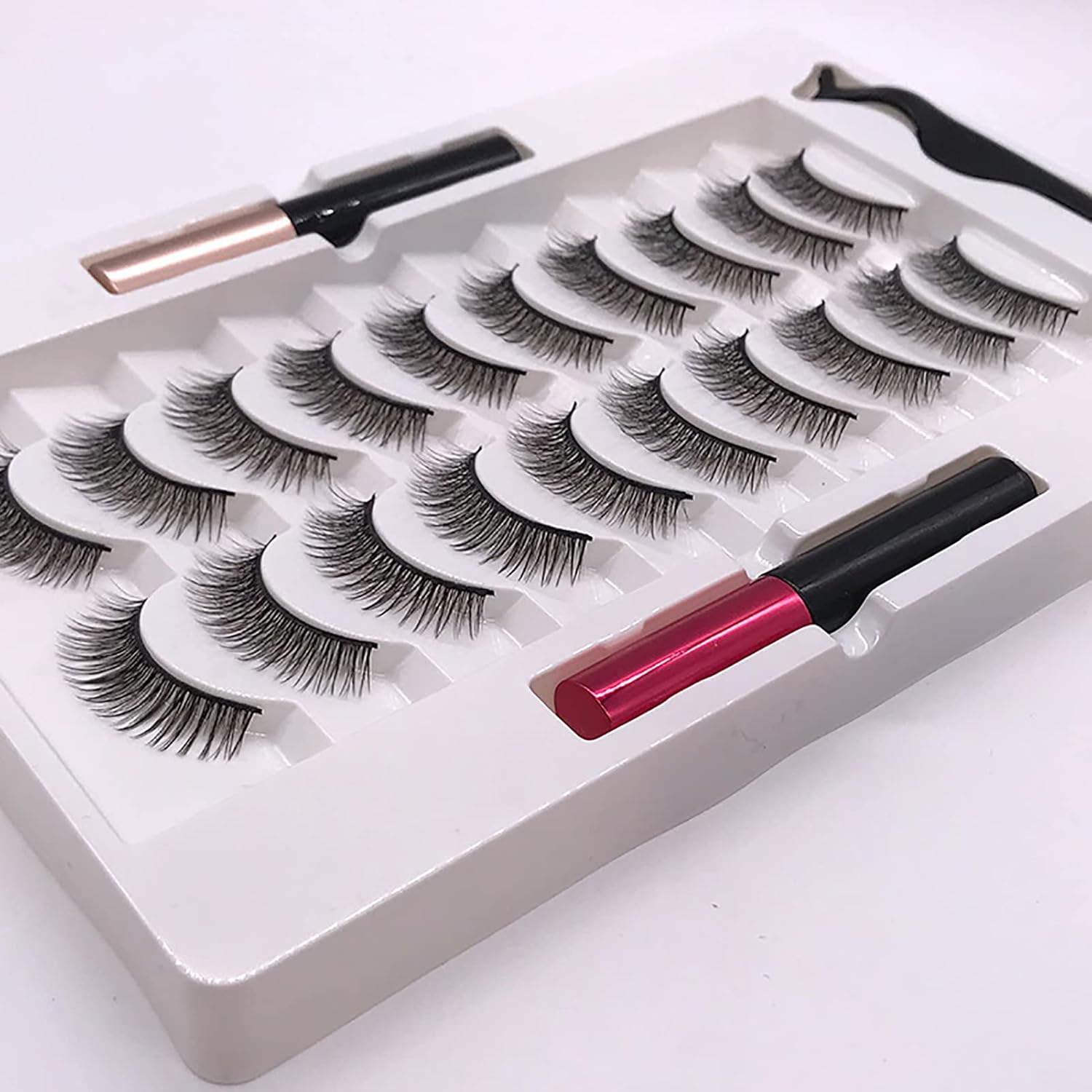 Handmade Magnetic False Eyelash Set – Lightweight & Reusable, Includes Magnetic Liquid & Applicator, 10 Pairs for Natural Look