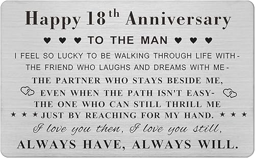 Feliz 18 aniversario para marido y hombre, tarjeta de 18 años de aniversario de boda para él, esposo