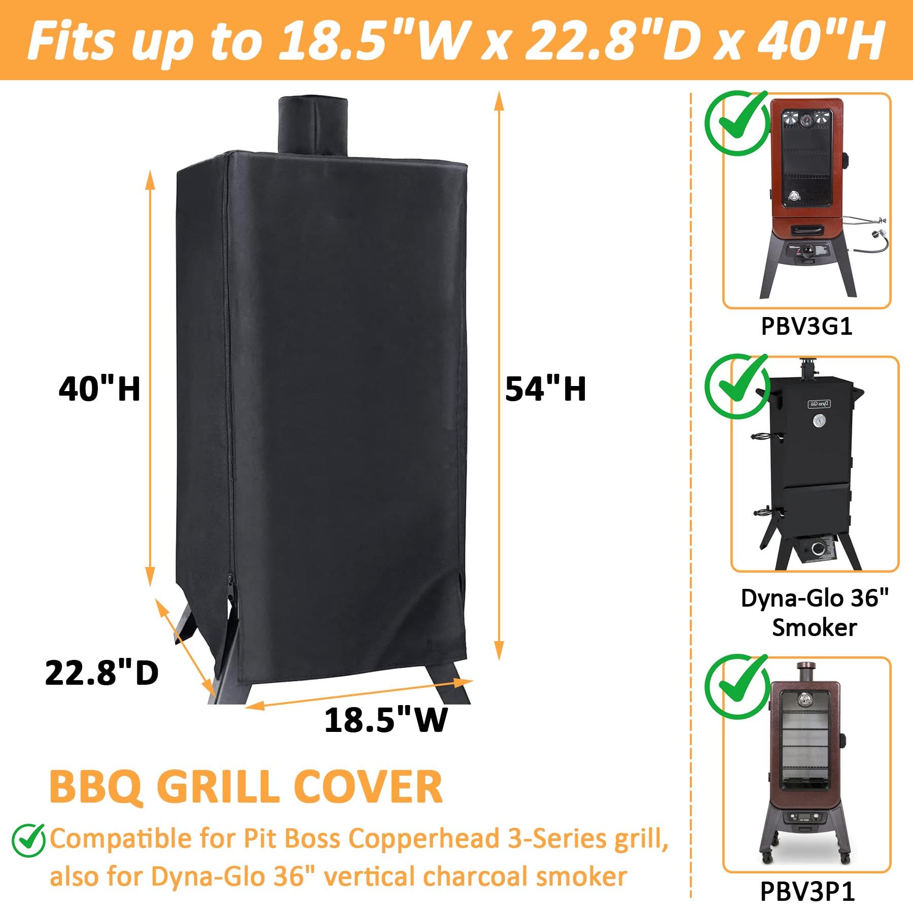 Smoker Cover for Pit Boss 3 Series Vertical Grill, 73351 Pellet Cover for Pit Boss PBV3G1 PBV3P1 PBV3D1 Vertical Smoker Covers, 600D Waterproof Smoker Cover with Zipper, PBV3G1 Smoker Covers - 2