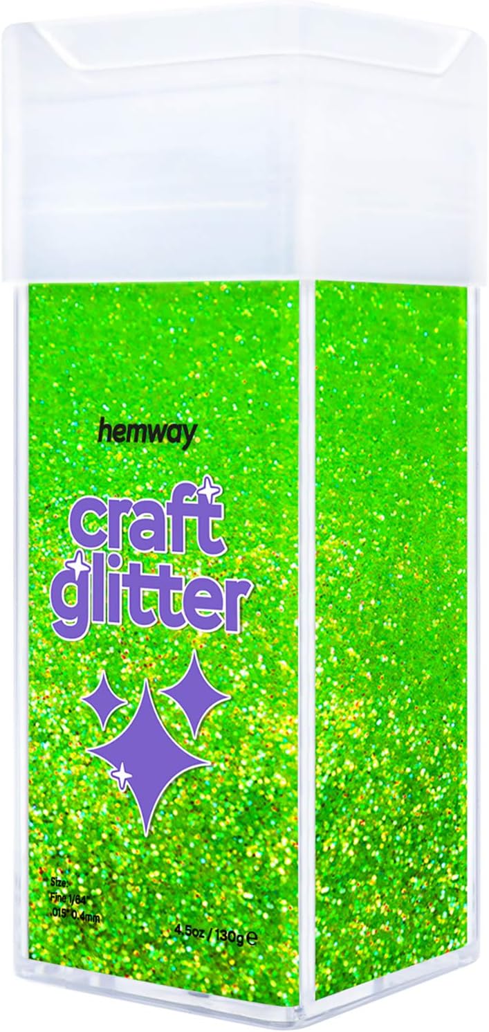 Hemway Glitter Shaker Fluorescent Green 110g Fine, Craft Glitter Shaker for Resin & Epoxy Crafts, Christmas Art Supplies