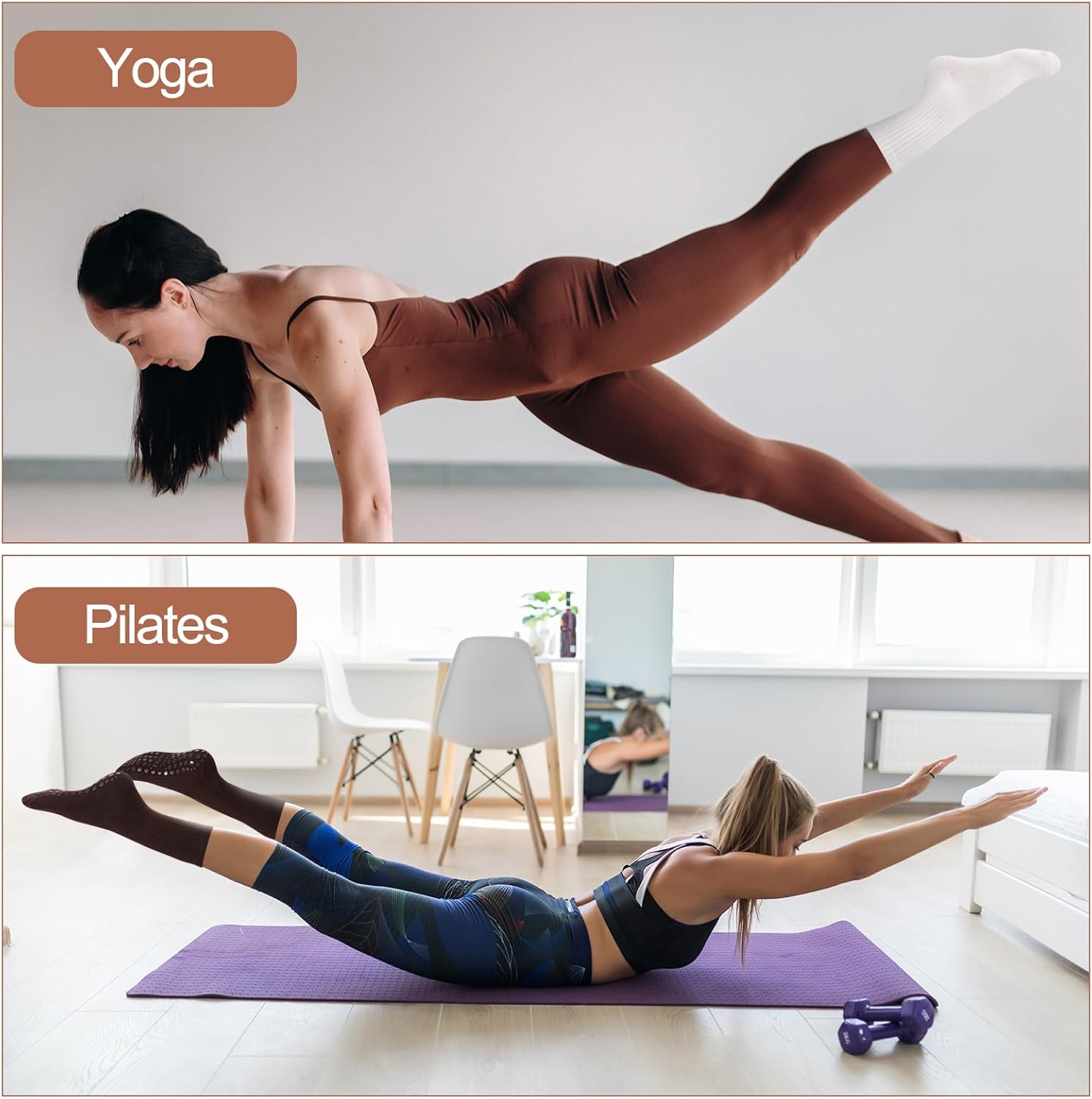 Jspupifip 4 Pairs Pilates Socks with Grips for Women Cotton Athletic Crew Socks for Barre Hospital Workout - Image 5