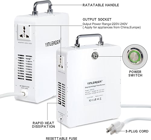 Miniatura 5 de Yinleader Transformador elevador de 3000 W, convertidor de voltaje de 110-120 V a 220-240 V para electrodomésticos Euro China Corea 220V-240V con