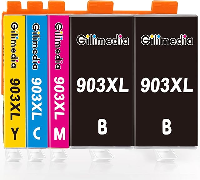 903XL Ink Cartridges Multipack, High Yield Replacement for HP 903XL 903 XL Ink Cartridges Black Cyan Magenta Yellow New Chip, Work for HP Officejet Pro 6950 6960 6970 All-in-one Inkjet Printer (5Pack)