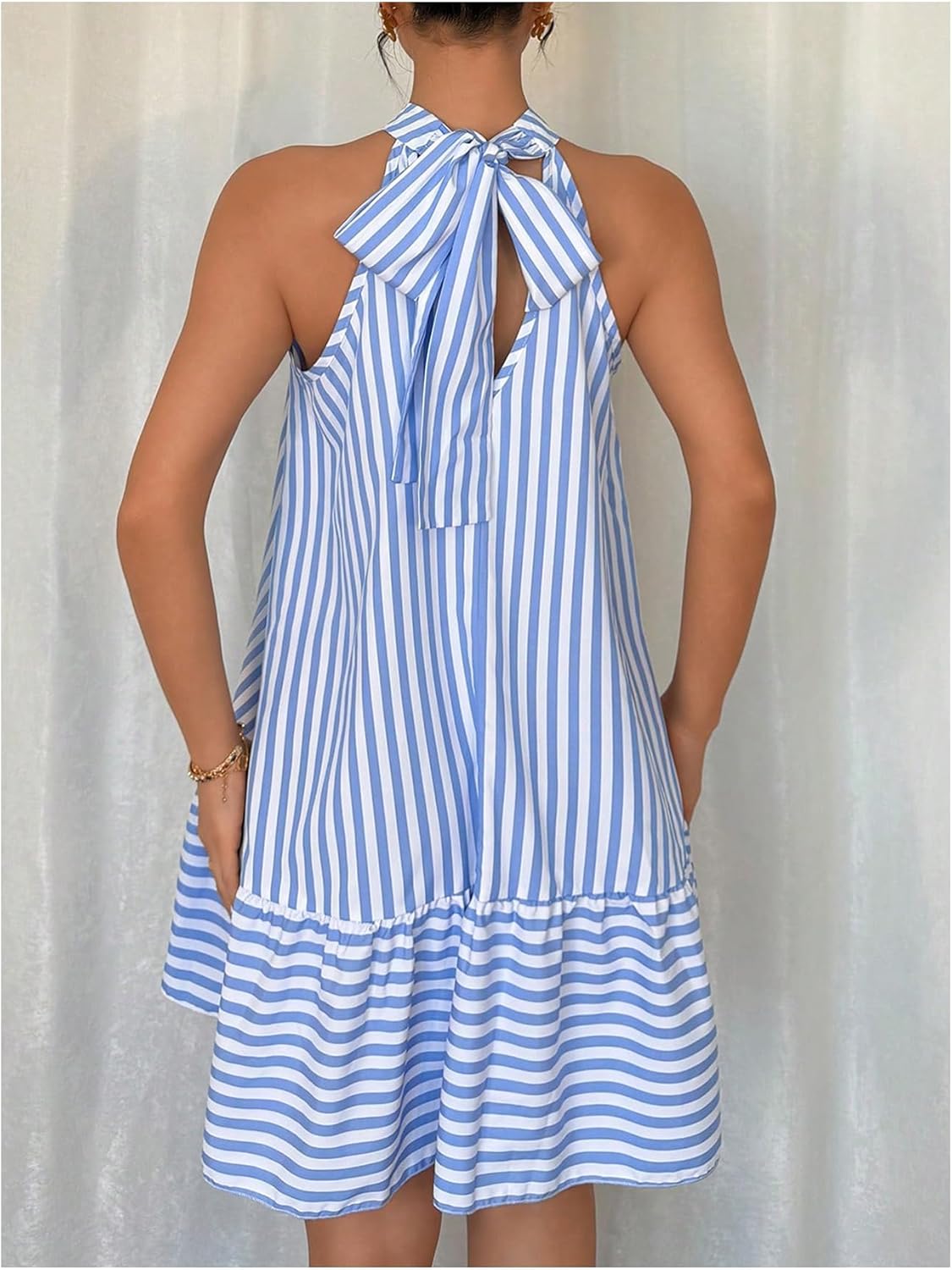 Floerns Women's Summer Halter Dress Striped Sleeveless Ruffle Hem Beach Vacation Flowy Dresses - Image 3