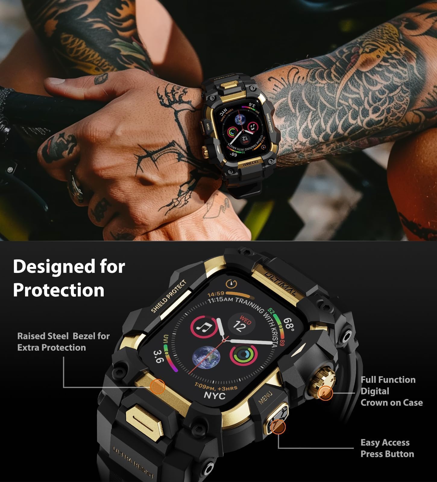 ULTIMAL Coque robuste avec bracelet pour Apple Watch de 49 mm, compatible avec Apple Watch Ultra 3/2/1, coque antichoc de qualité militaire pour iWatch bracelet tactique pour homme