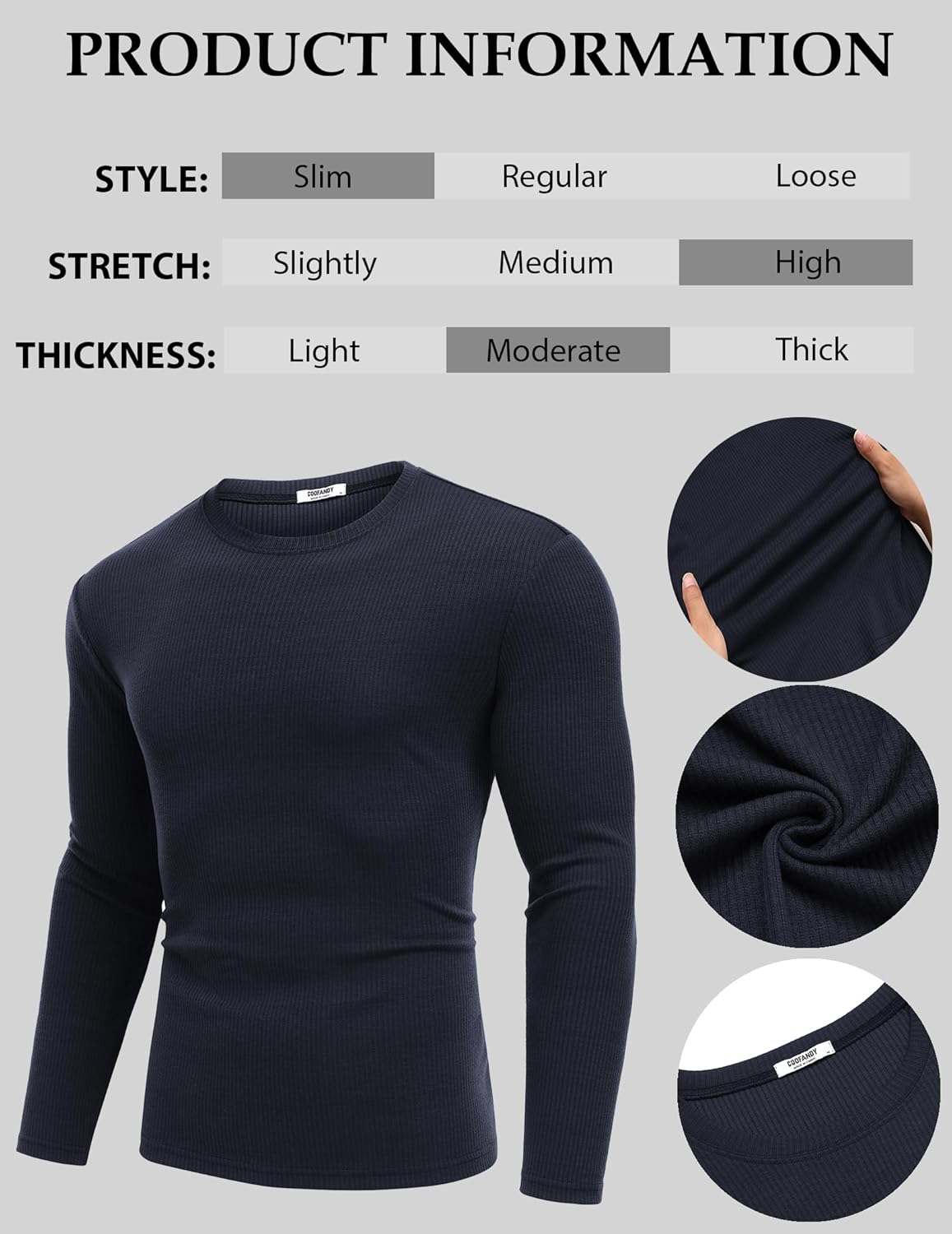 COOFANDY Crewneck Sweaters for Men Slim Fit Long Sleeve Pullover Sweater Ribbed Knitted Lightweight Tops - Image 5