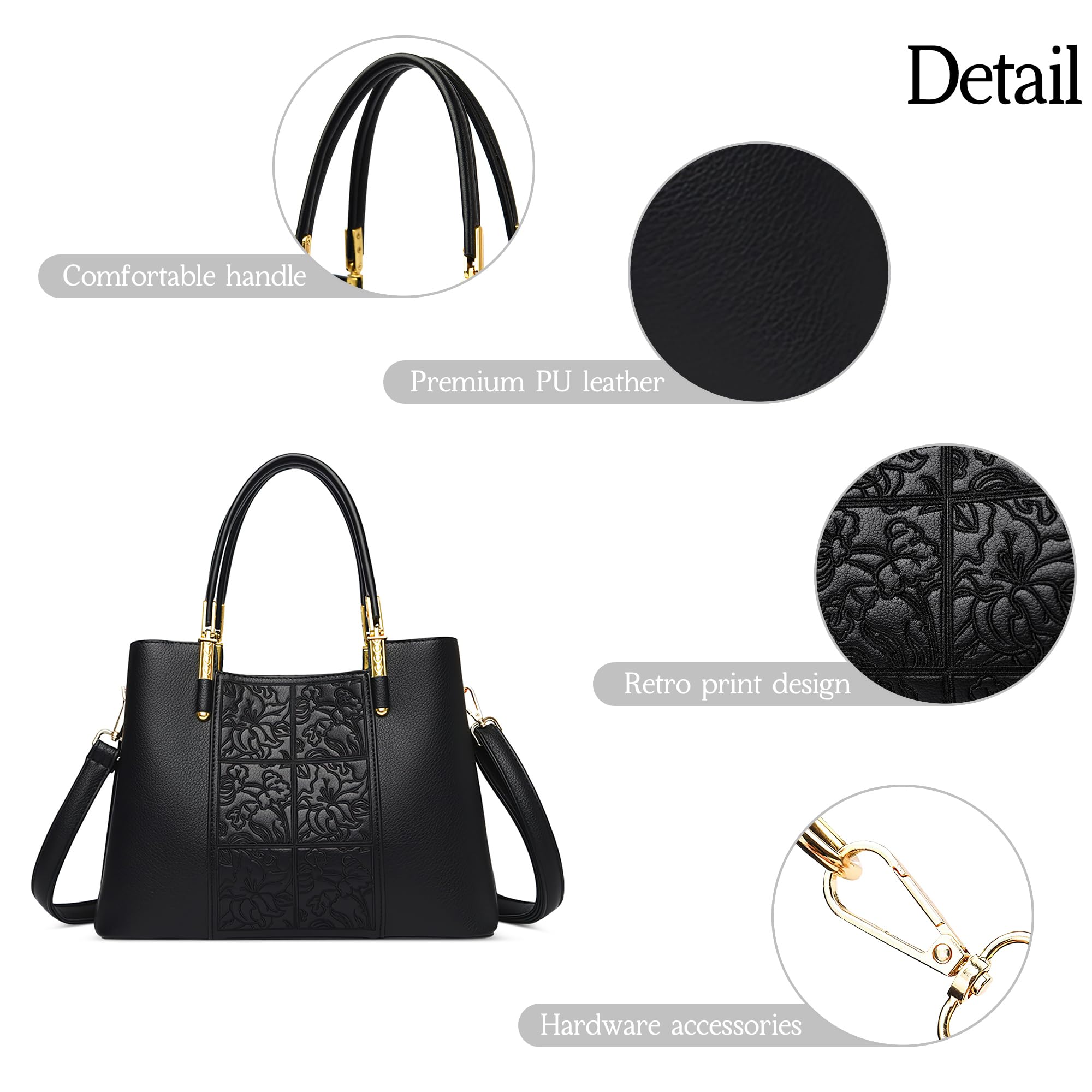 Bolso de Mano Para Mujer Moda Dama Bolso Bandolera Múltiples Bolsillos Diseño de Bordado Exquisito Regalos Citas Vacaciones Bolsa de Mensajero Impermeable Cuero Genuino