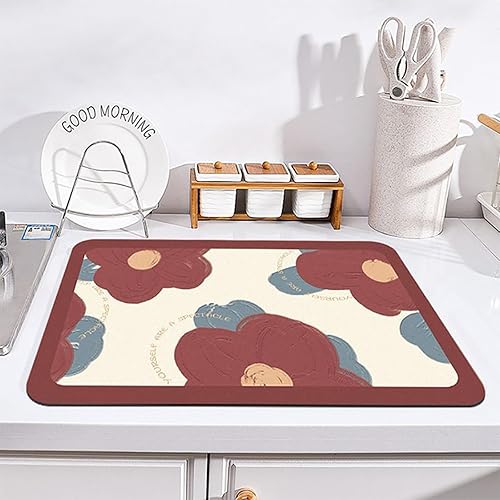 Miniatura 2 de Tapete de secado de platos con patrón de flores creativas para encimera de cocina, tapete de drenaje súper abosrbente, tapete de café antideslizante