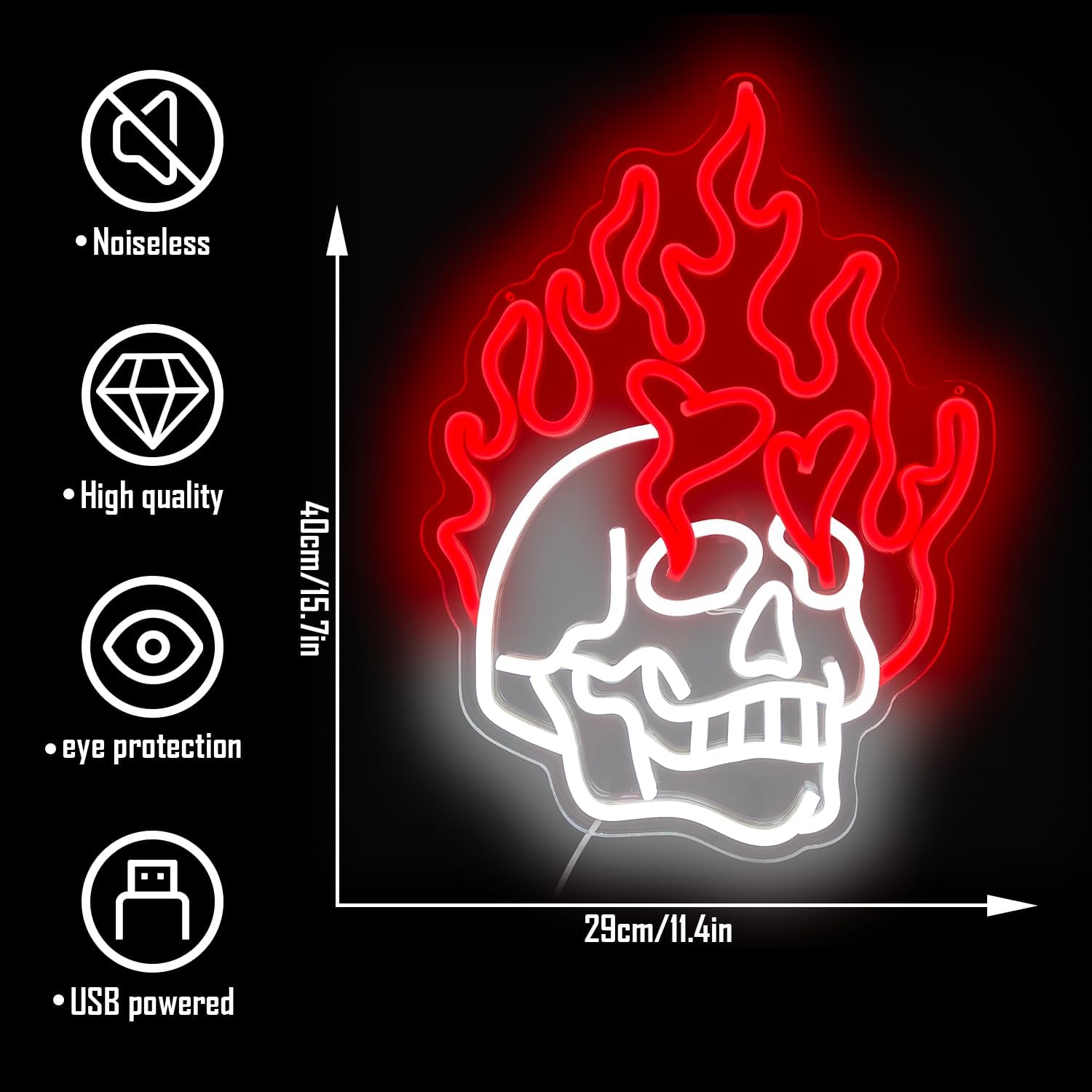 Skull Neon Signs for Bedroom Dimmable Neon Halloween Sign Skull Fire Neon Signs Skeleton Head Wall Decor Skull Led Neon Light Sign for Man Cave Beer Bar Club Game Room Halloween Party Decor Gifts