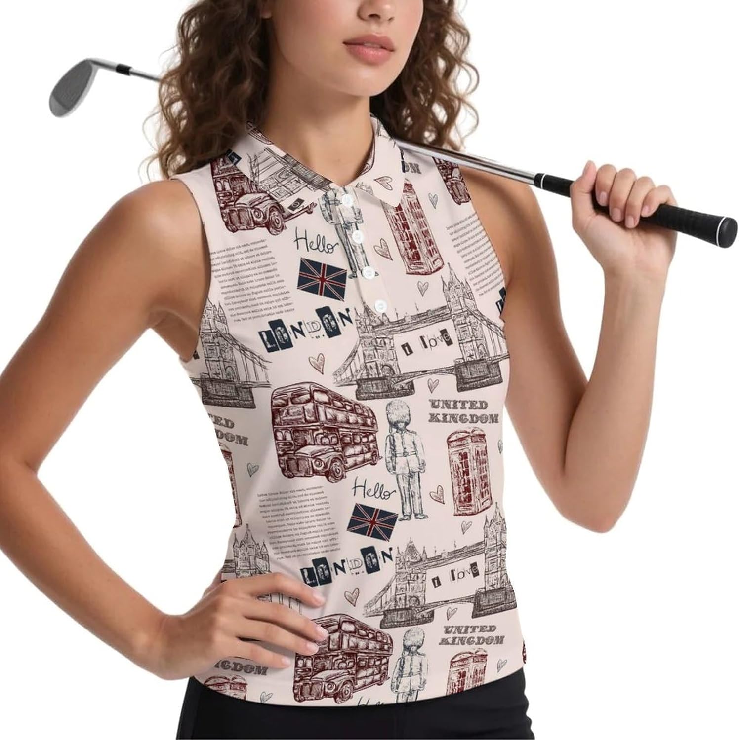 London Landmark Symbols Women's Golf Shirt Sleeveless Polo Shirts Tank Tops Blouses Tennis T-Shirts Casual