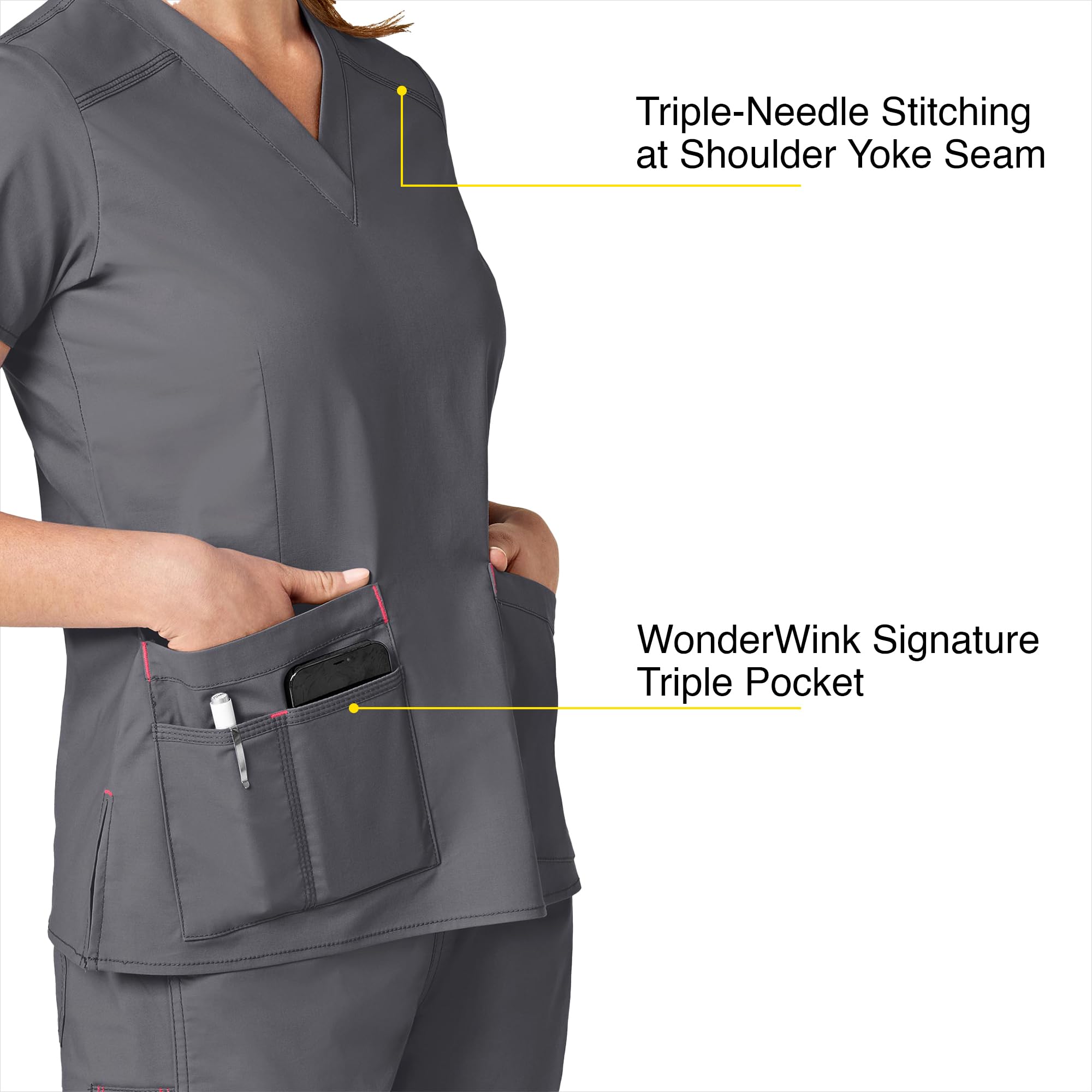 WonderWink Women's Wonderflex Verity Scrub Top, Pewter, Small