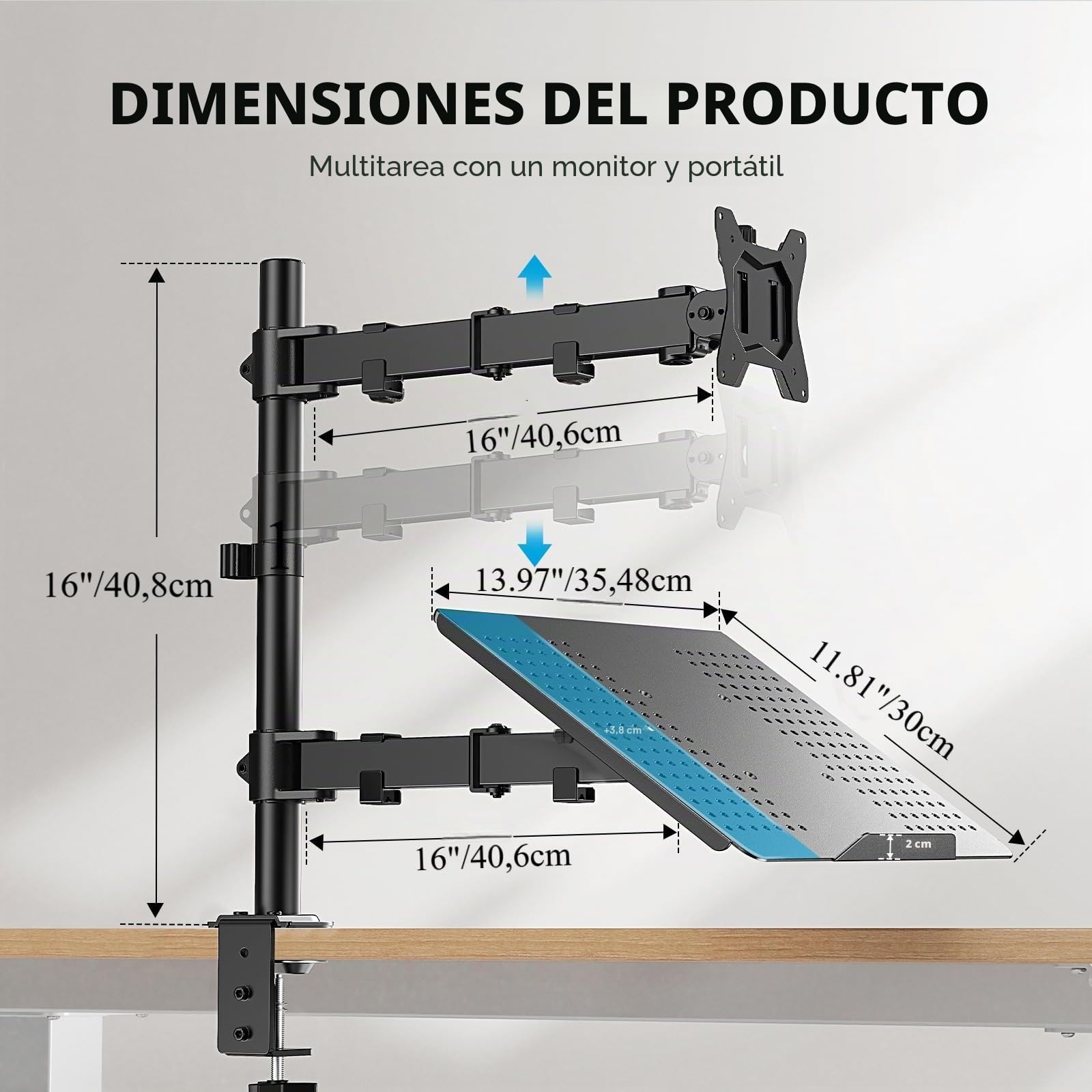 HUANUO Soporte Monitor y Portatil para 13-32 Pulgadas PC, Brazo Monitor y Portatil para Portátil hasta de 17 Pulgadas, Soporte Mesa Monitor