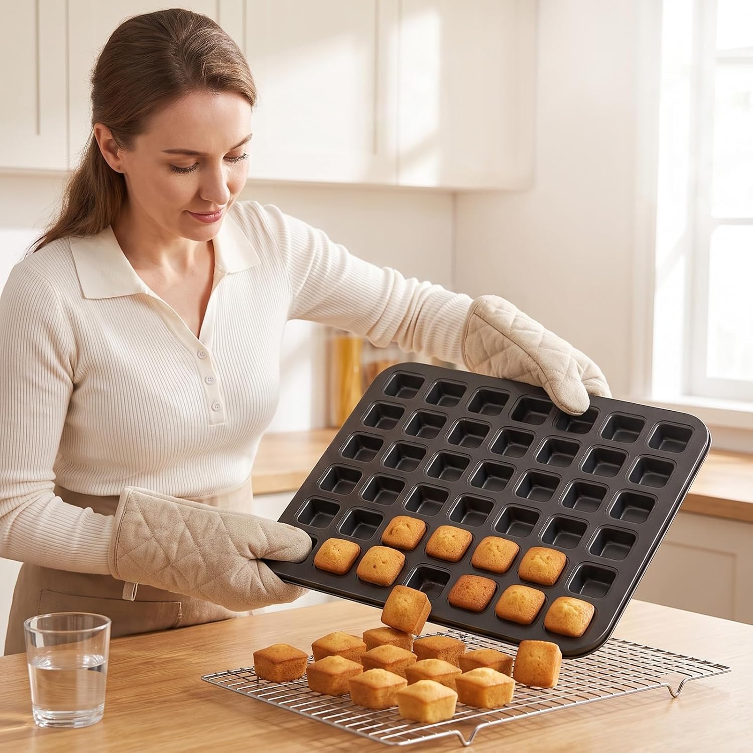 2-Pack Brownie Bites Pan with Dividers, 48-Cavity Mini Square Baking Pan