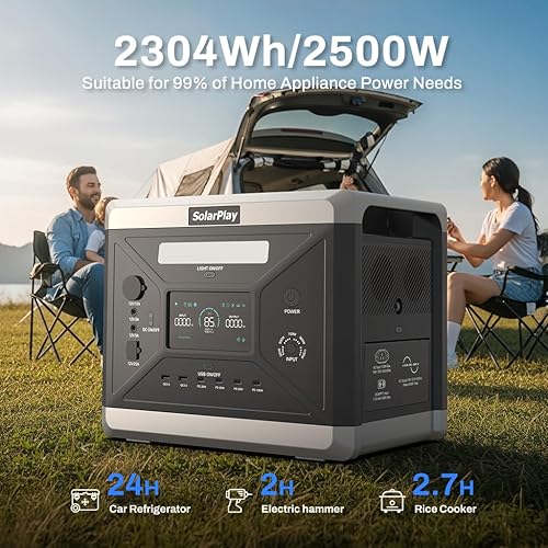 Miniatura 3 de SolarPlay - Estación de energía portátil de 2400 W, 2160 Wh, generador solar LiFePO4, batería de 1.5 horas de carga rápida, 4 salidas de CA (pico de