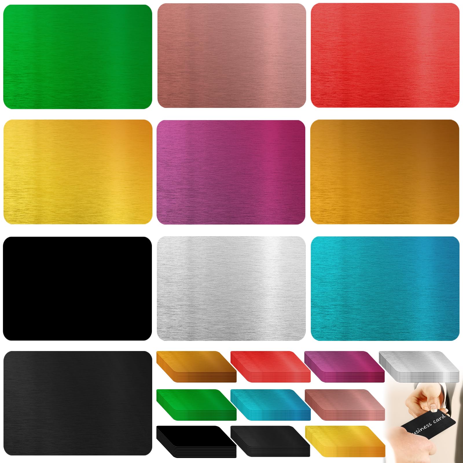 100 sztuk metalowych wizytówek, grawerowane wizytówki aluminiowe, metalowe wizytówki, aluminium, grawerowane laserowo, matowe, dla klientów biurowych, karty podarunkowe (kolor kolorowy)