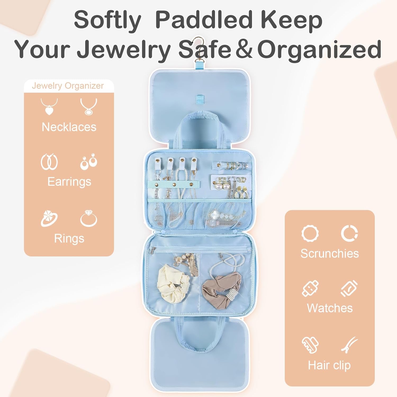 GerRiT トイレタリーバッグ 吊り下げフック付き 旅行用トイレタリーバッグ ジュエリーオーガナイザー付き ふくらんでいるメイクア