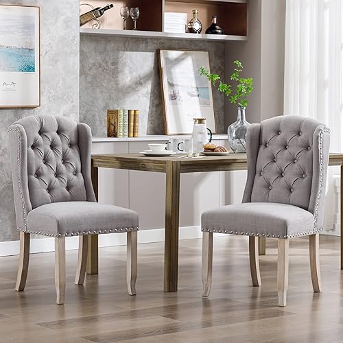 Miniatura 20 de DUOMAY Juego de 6 sillas de comedor modernas capitoné, sillas de comedor tapizadas de lino sin brazos, sillas laterales de invitados para cocina y