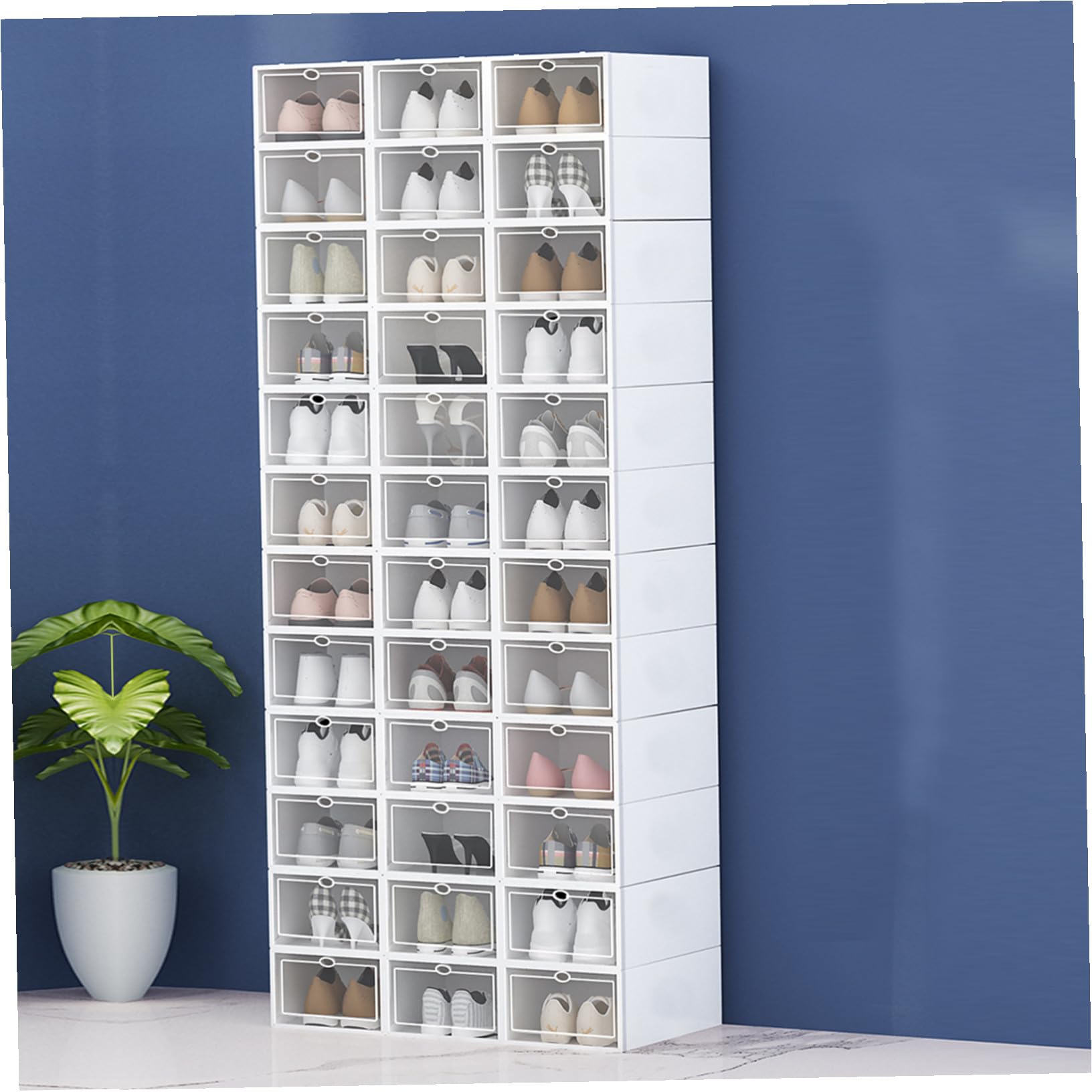 Boîtes de Rangement à Chaussures Dimensions 33x23x14 Cm Lot de 6 Style Simple en Plastique Blanc Transparent Protection les Rayures pour Organiser Votre Placard