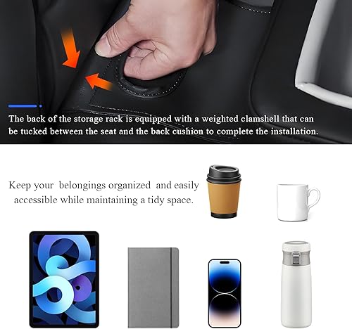 Miniatura 5 de Kewucn Organizador de asiento trasero de automóvil, bandeja de cuero para sofá, almohada impermeable para almacenar bebidas, aperitivos, teléfono,