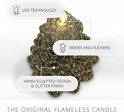Miniatura 9 de Luminara Vela LED sin llama de árbol de Navidad, con purpurina y acabado de nieve, efecto de llama móvil, temporizador, lista para el control