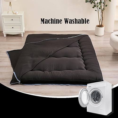 Miniatura 5 de Funda de colchón de futón, protector de colchón japonés con cremallera, lavable a máquina (negro, Queen)