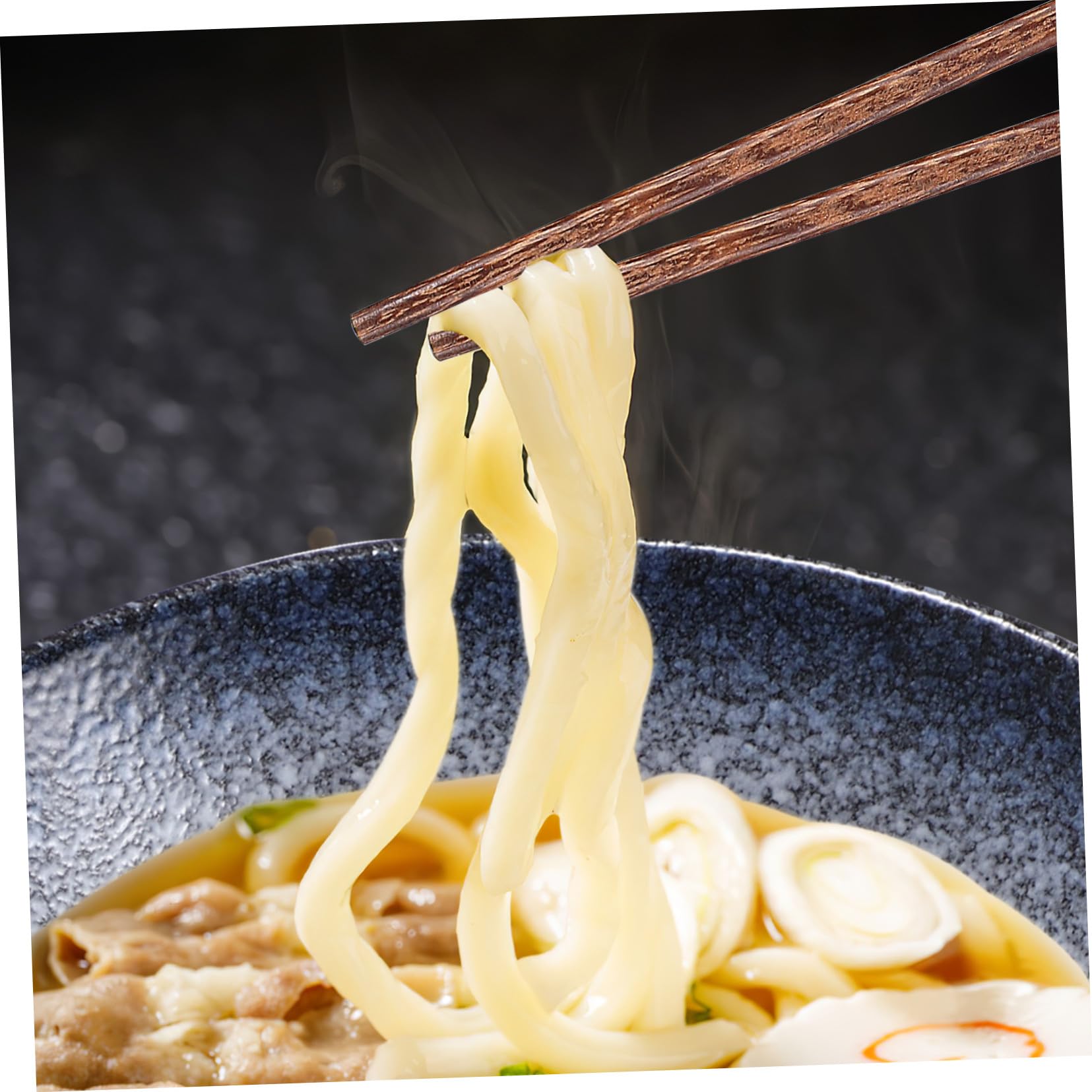 Baluue Bol de Ramen Japonerie 23 Cm en Céramique Bleue, Baguettes en Bois de Poulet, Cuillère en Bois Anti-fuite, Service 3 Pièces pour Repas Maison et Restaurant