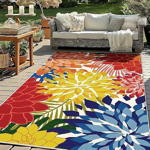 ZonLi Outdoor Rug 6x9Ft Waterproof Multicolored Indoor Area Rug Washable Outdoor