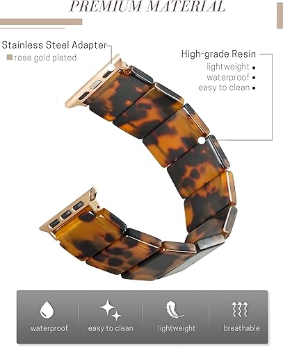 Miniatura 3 de Heesch Correa de reloj de resina elástica mejorada compatible con Apple Watch para mujeres, hombres, correa de reloj de moda con concha de tortuga,