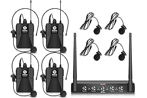 Debra Audio Pro UHF Wireless Microphone System with Lapel Headset Mics for Karaoke Church Party
