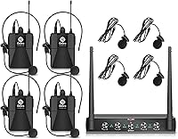 Vista 13 de Debra Audio Pro UHF Sistema de micrófono inalámbrico de 4 canales con micrófonos de mano, lavalier y diadema inalámbricos, receptor de metal, ideal
